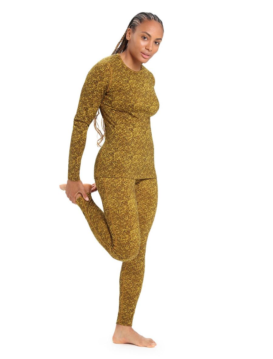 Silent Gold / Clove Icebreaker Merino 200 Oasis Long Sleeve Crewe Lichen Women's One Piece & Sets | AU 1797MQZA